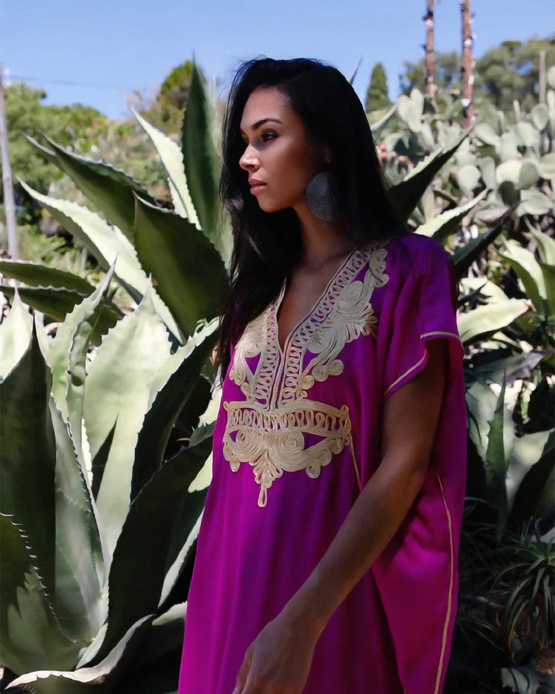 Gandoura – Rose Moroccan Chic Kaftan with Gold Embroidery