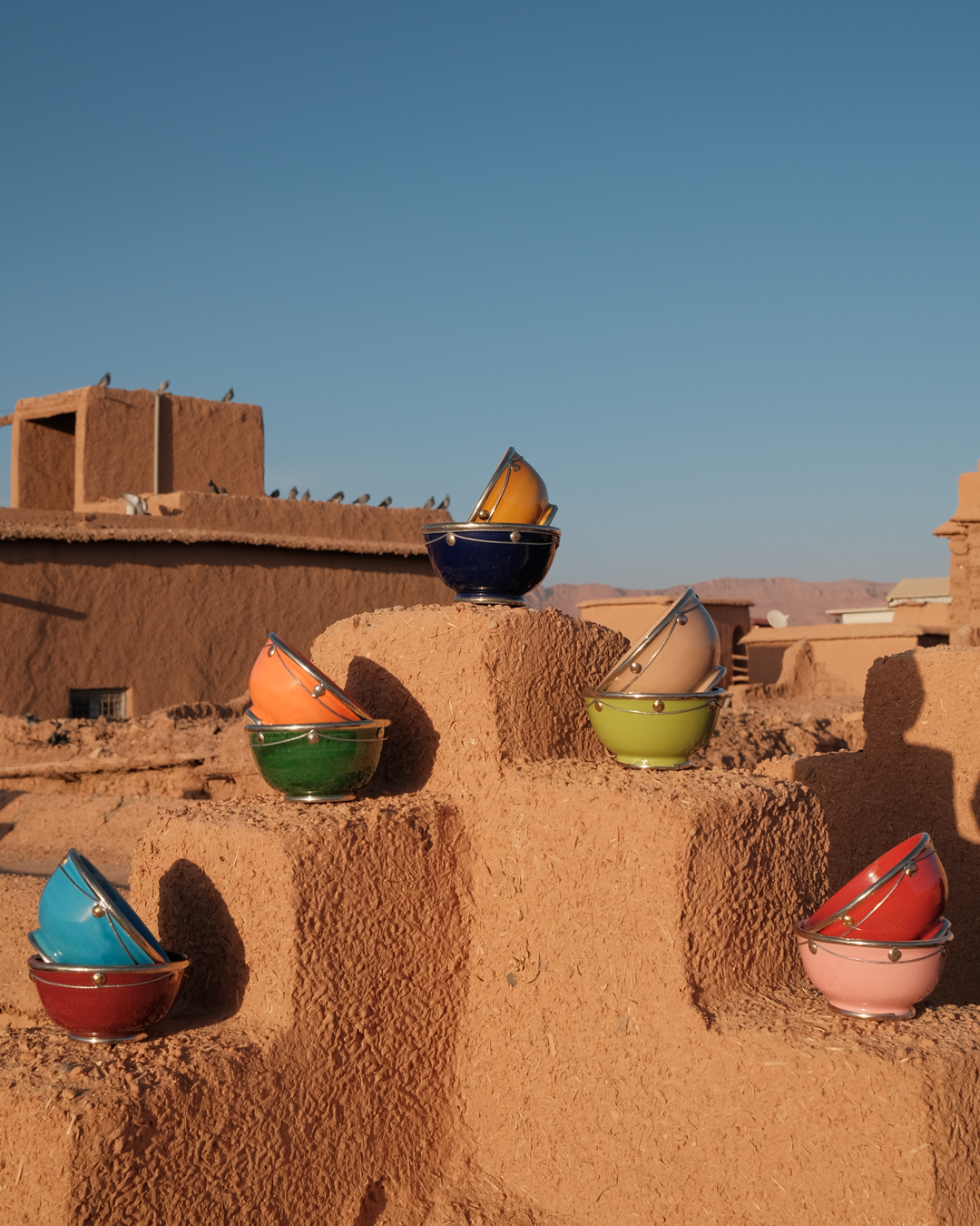 Moroccan Beldi Ceramic Bowls with Silver Design