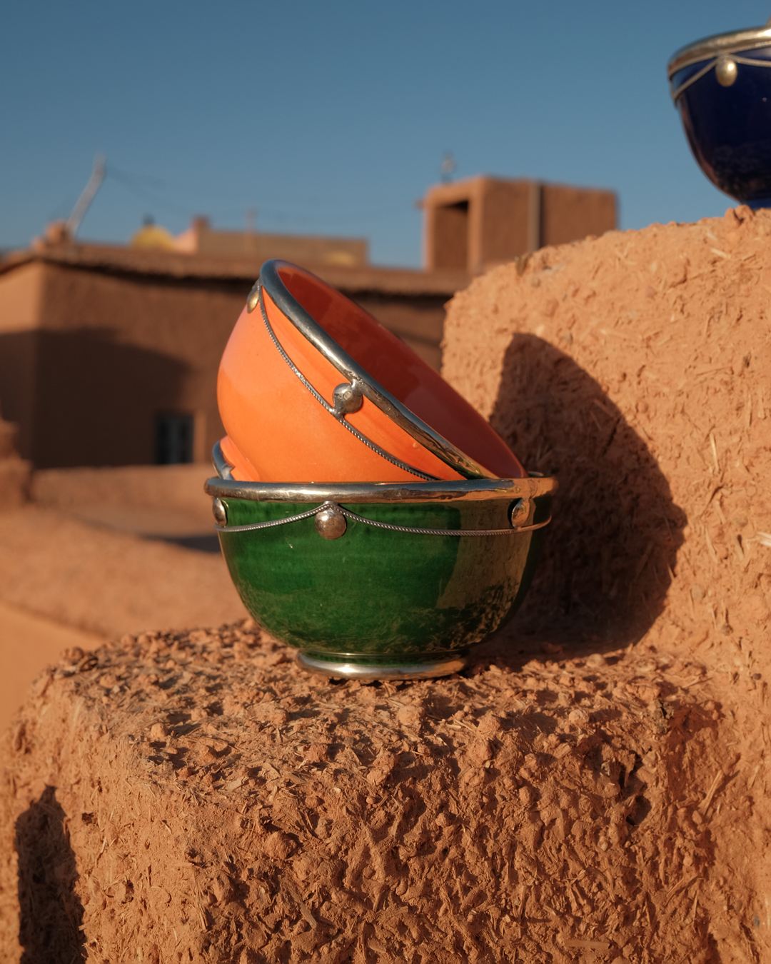Moroccan Beldi Ceramic Bowls with Silver Design