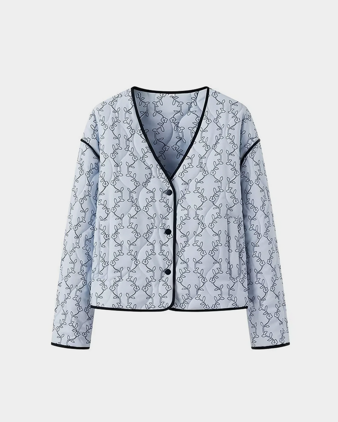 Boho Buttoned Floral Print Quilted Jacket