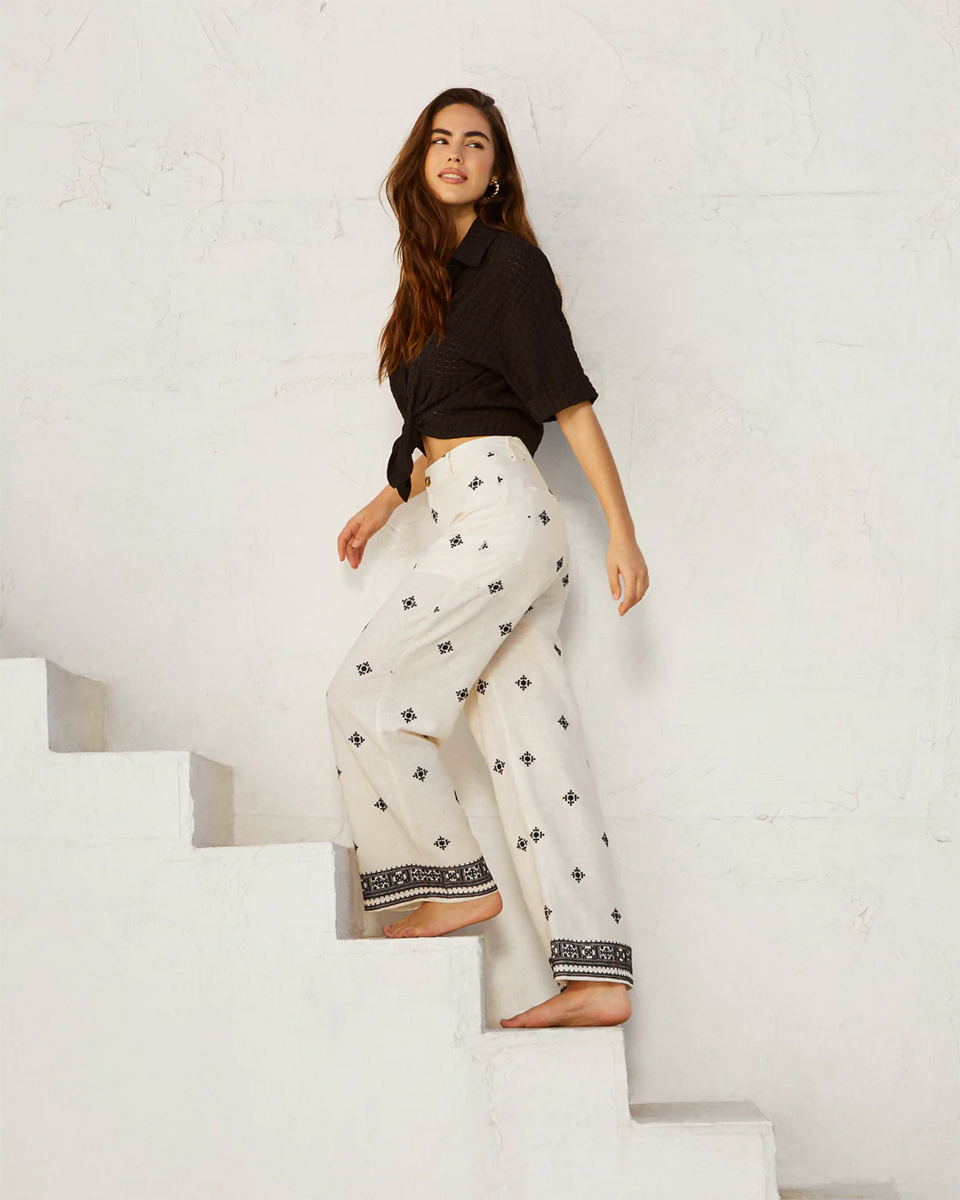 CHIARA – Embroidery Geometric Wide Leg Trousers