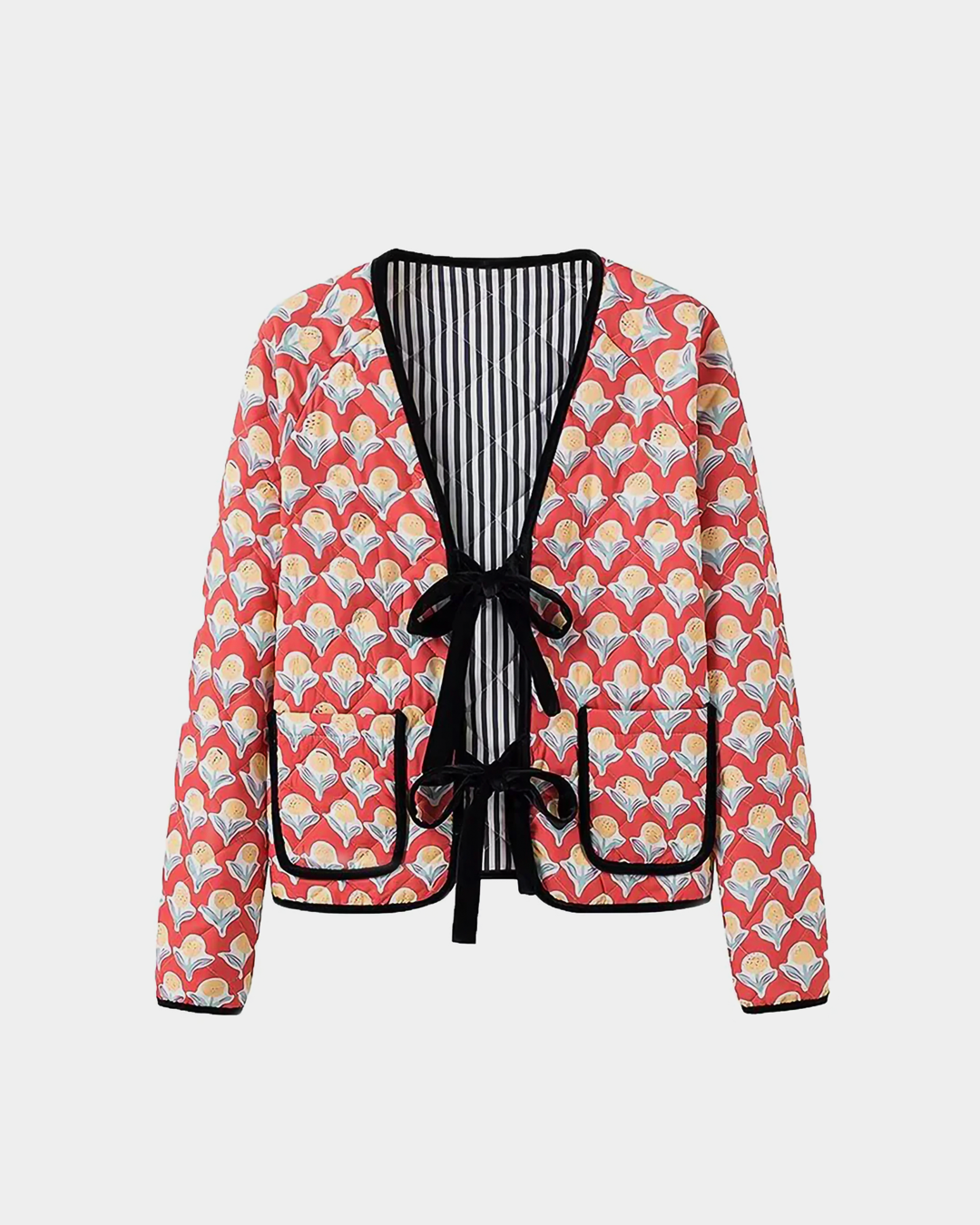 Chic Contrast Binding Bow Jacket