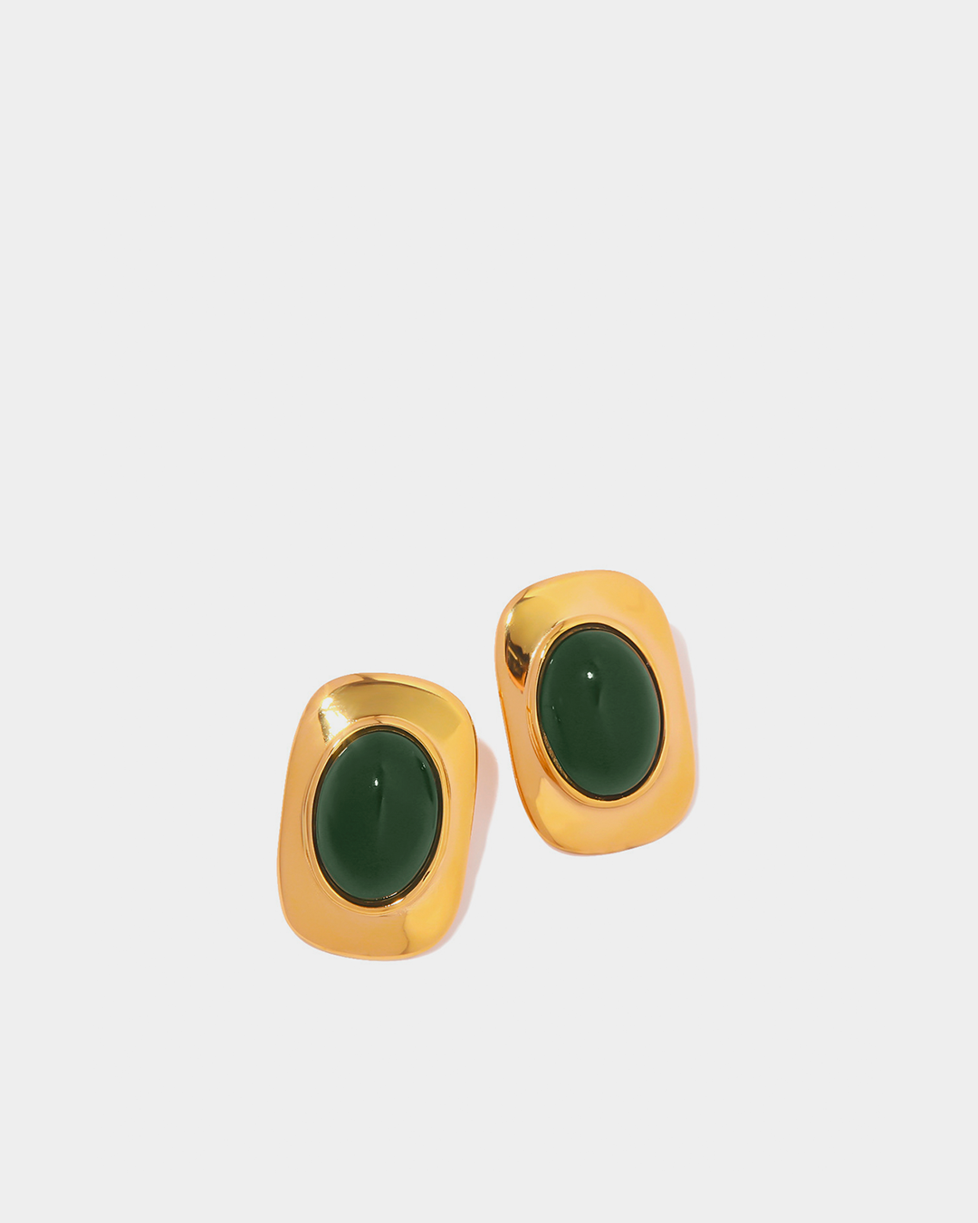 Chic Golden Green Opal Oval Earrings