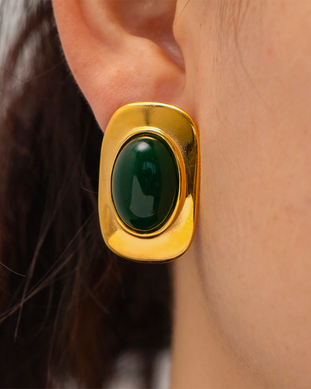 Chic Golden Green Opal Oval Earrings