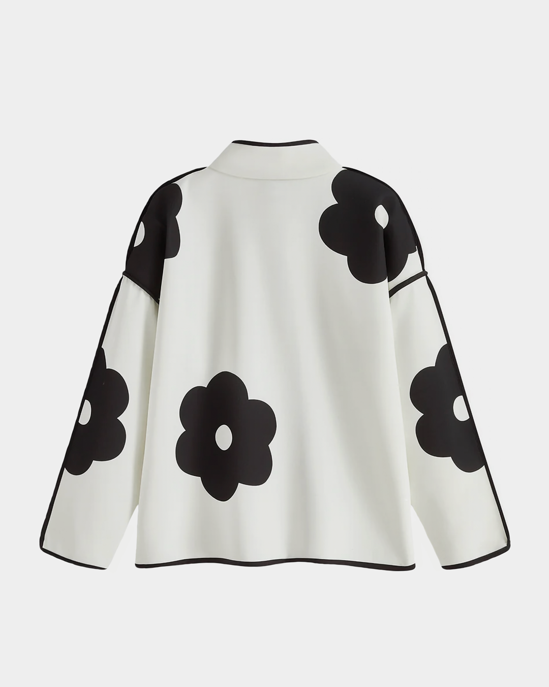 Chic High-Neck Floral Contrast Piping Jacket