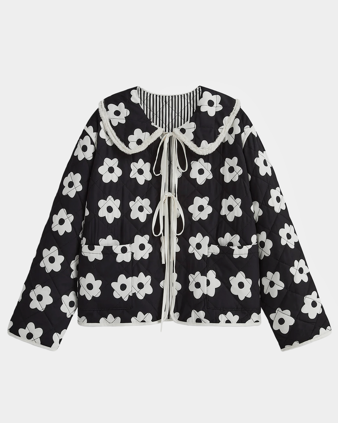 Chic Reversible Floral & Lace Up Winter Coat