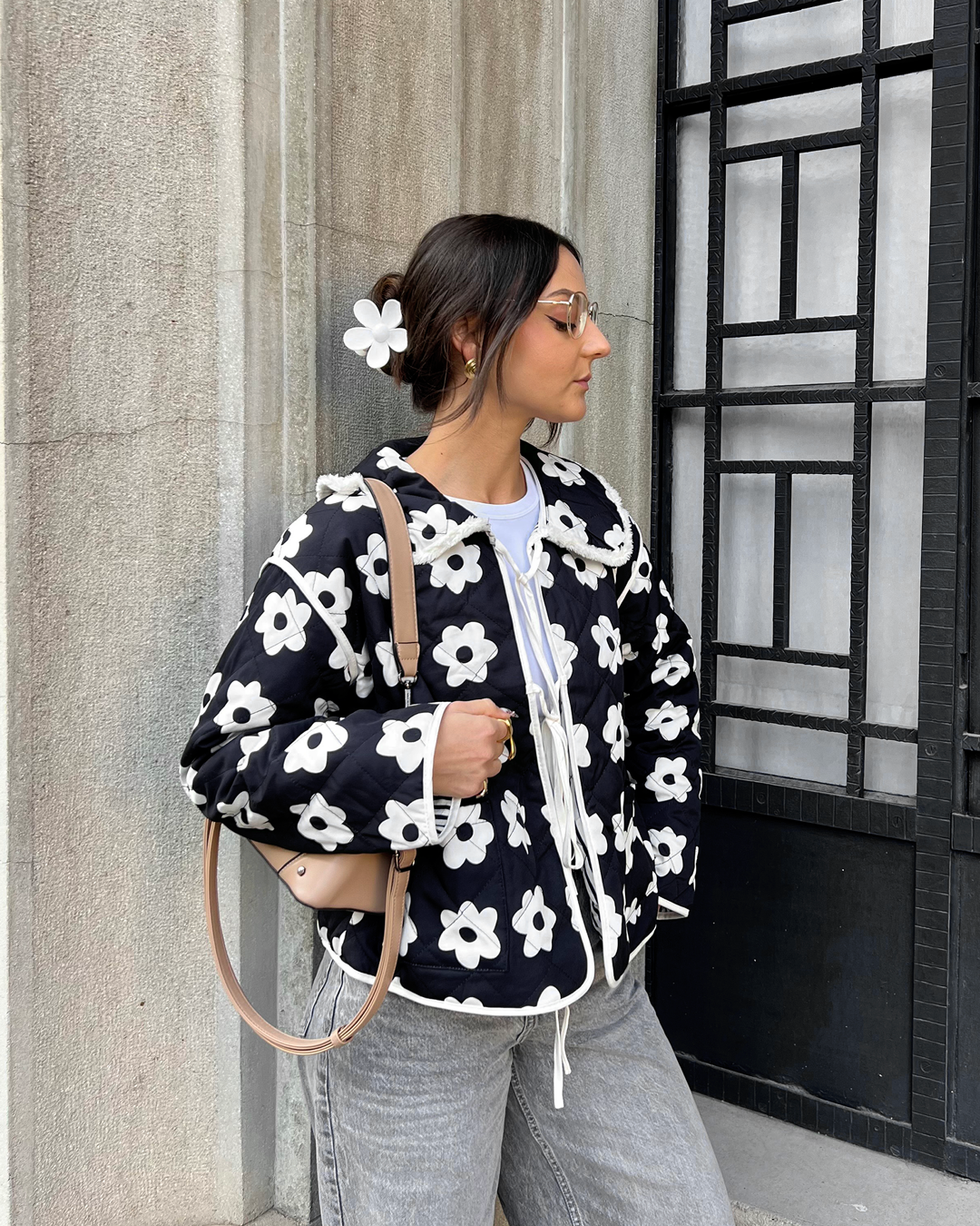 Chic Reversible Floral & Lace Up Winter Coat