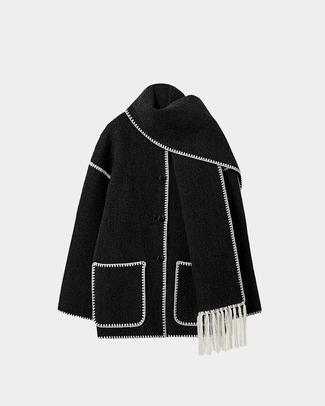 Chic Contrast Trim Jacket with Matching Scarf