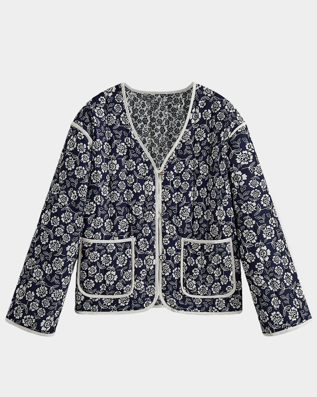 Floral Print Winter Coat with Pockets