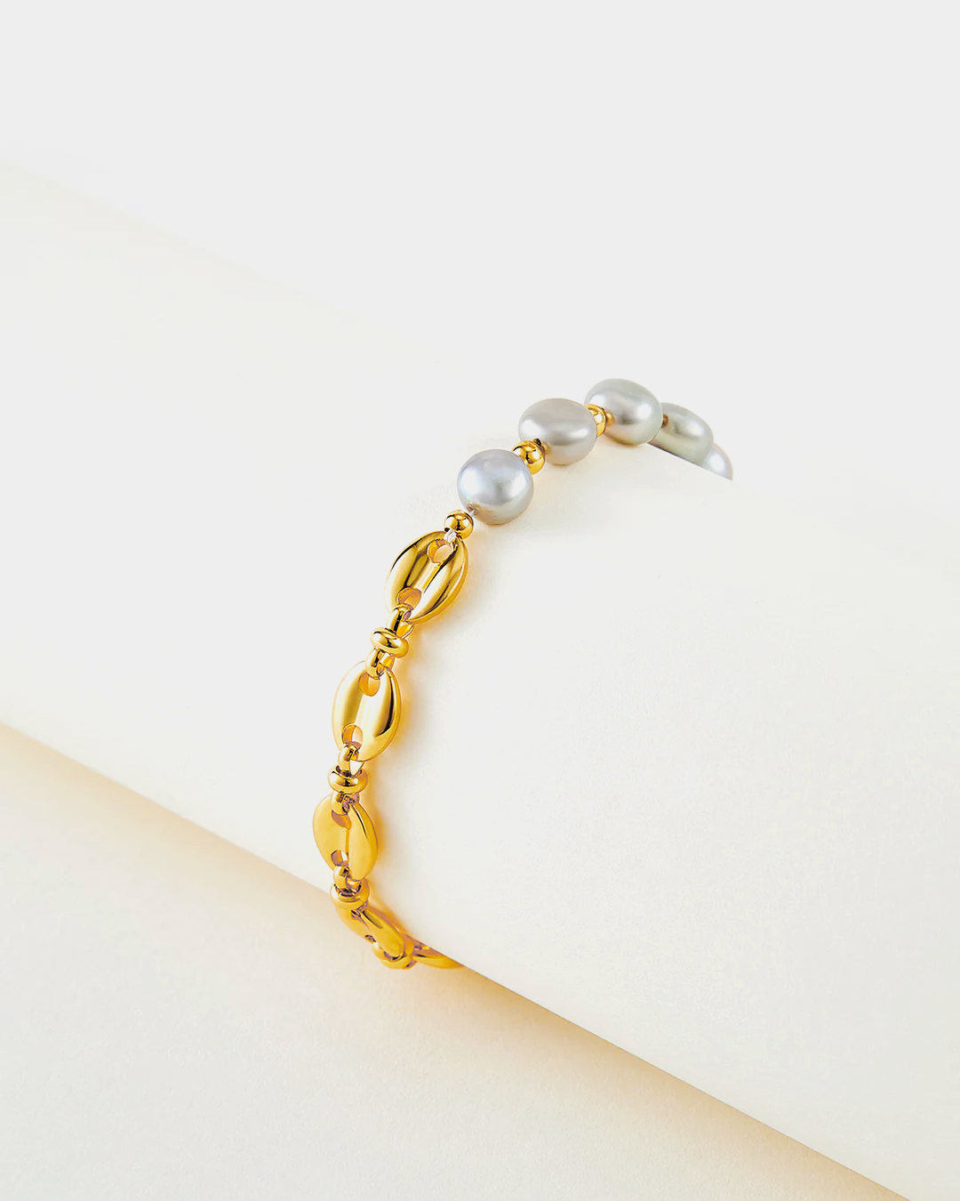 Gold Coffee Bean & Pearl Magnetic Bracelet