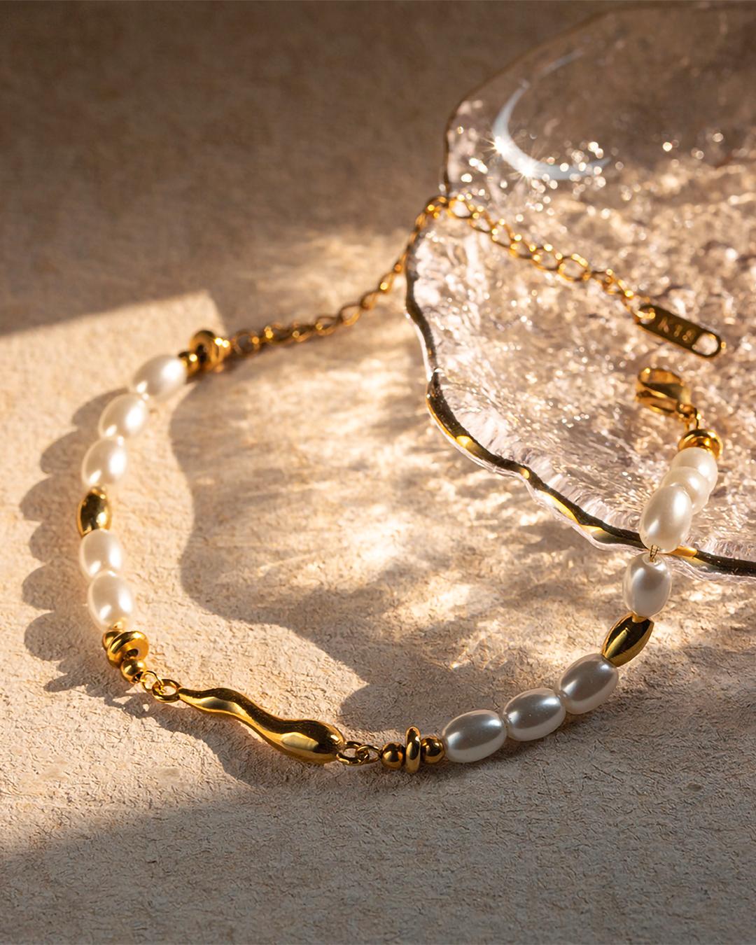 Gold Ripple Pearl Bracelet