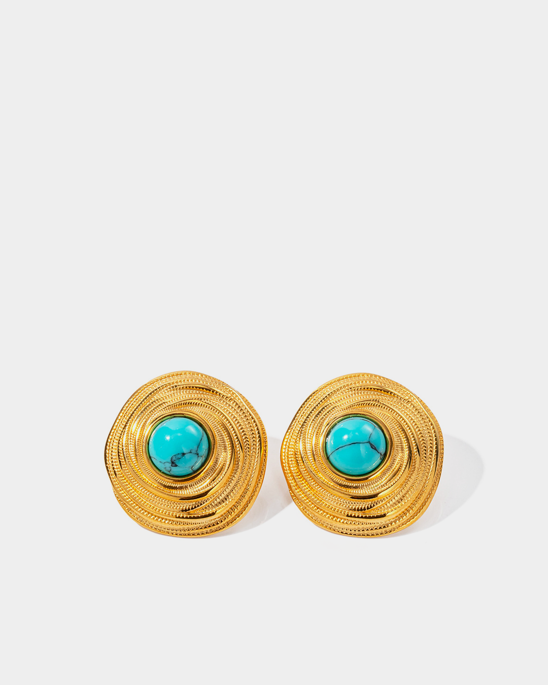 Spiral Golden Blue Gemstone Earrings