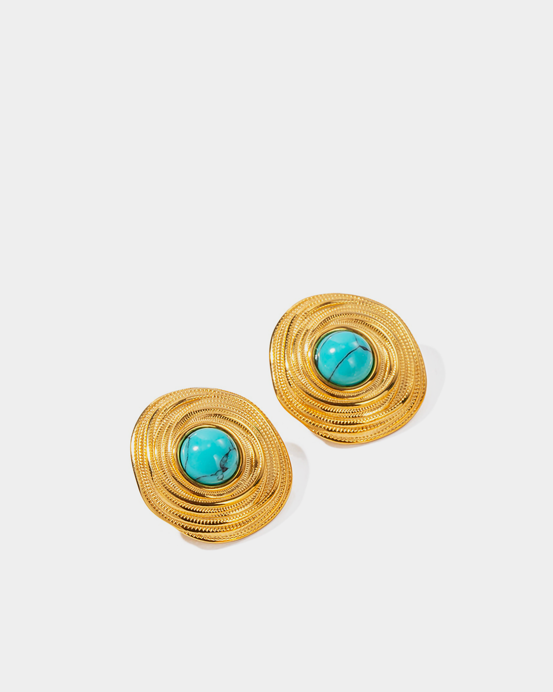 Spiral Golden Blue Gemstone Earrings