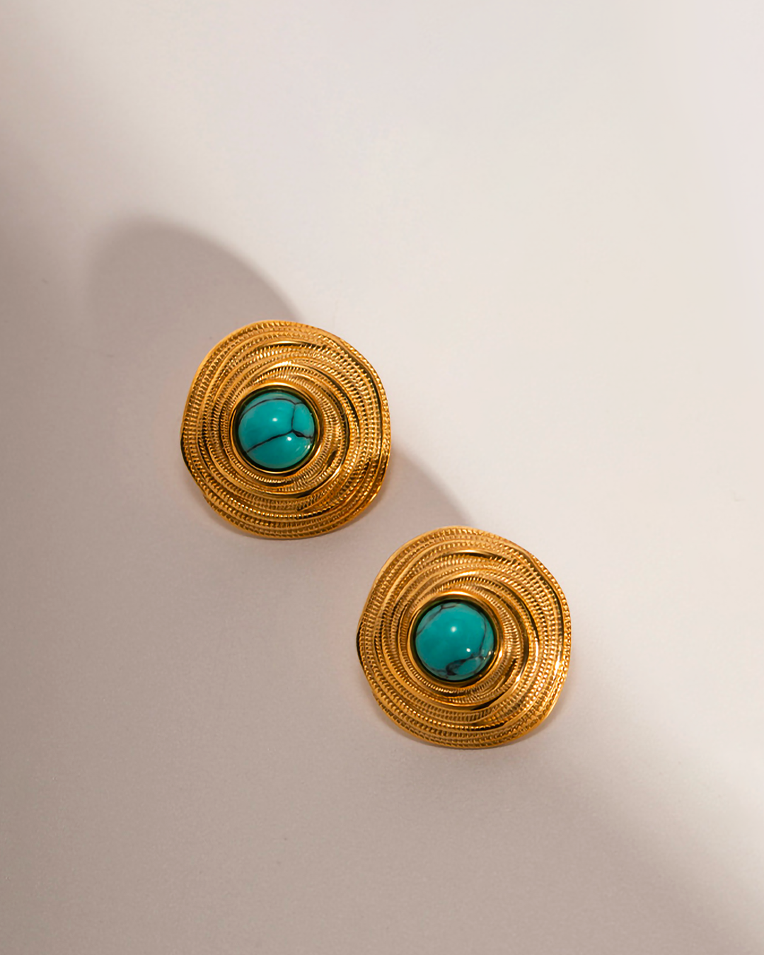 Spiral Golden Blue Gemstone Earrings