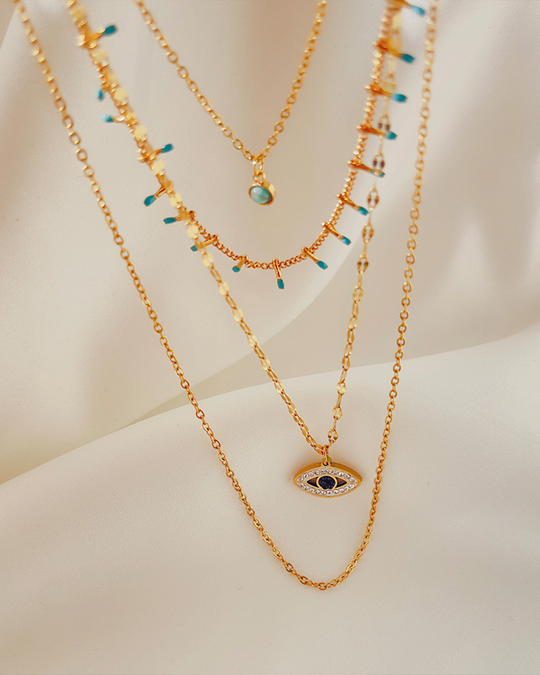 Multi-Layered Evil Eye Pendant Necklace