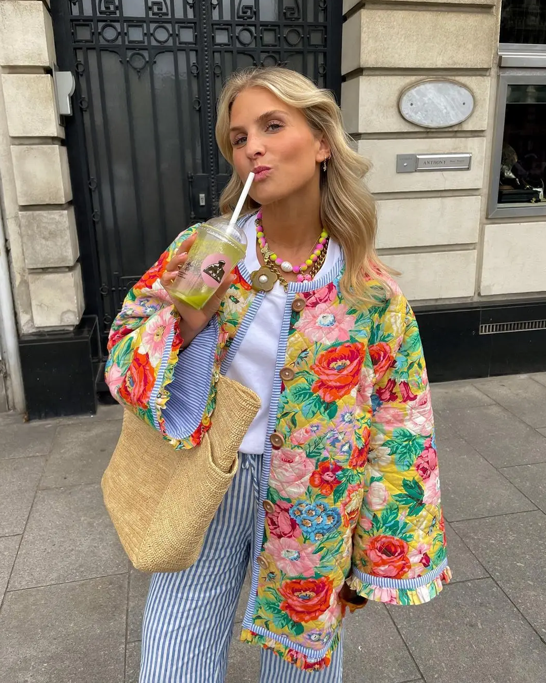 Colorful Floral Print Baggy Coat