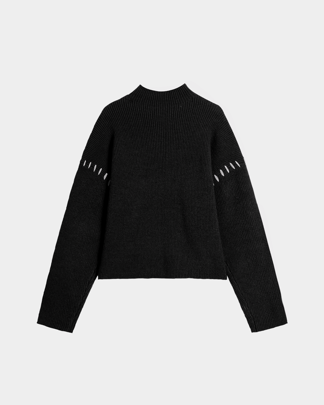 Patchwork Line Oversized Mock Neck Sweater