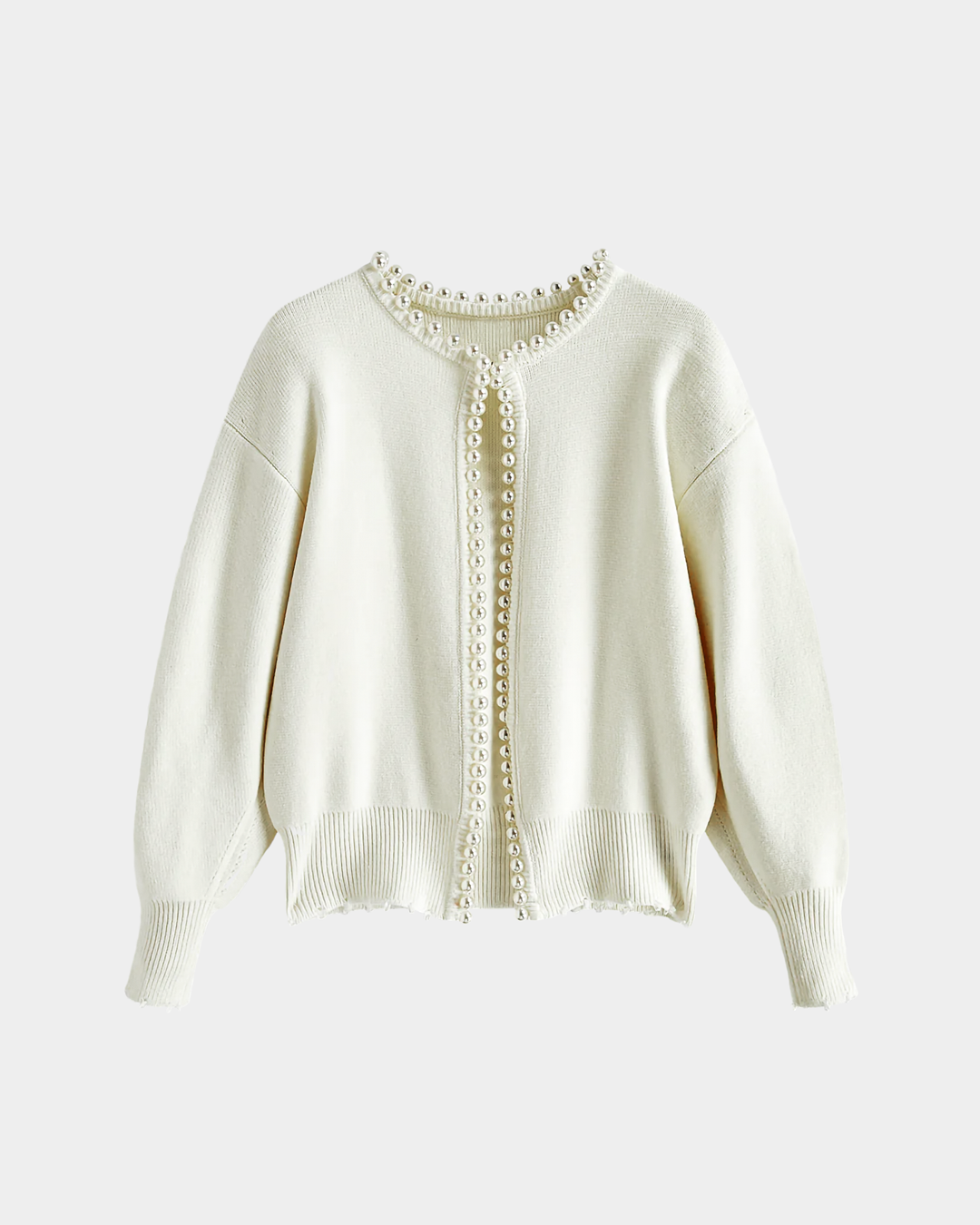 Pearl Trim Ripped Hem Cardigan