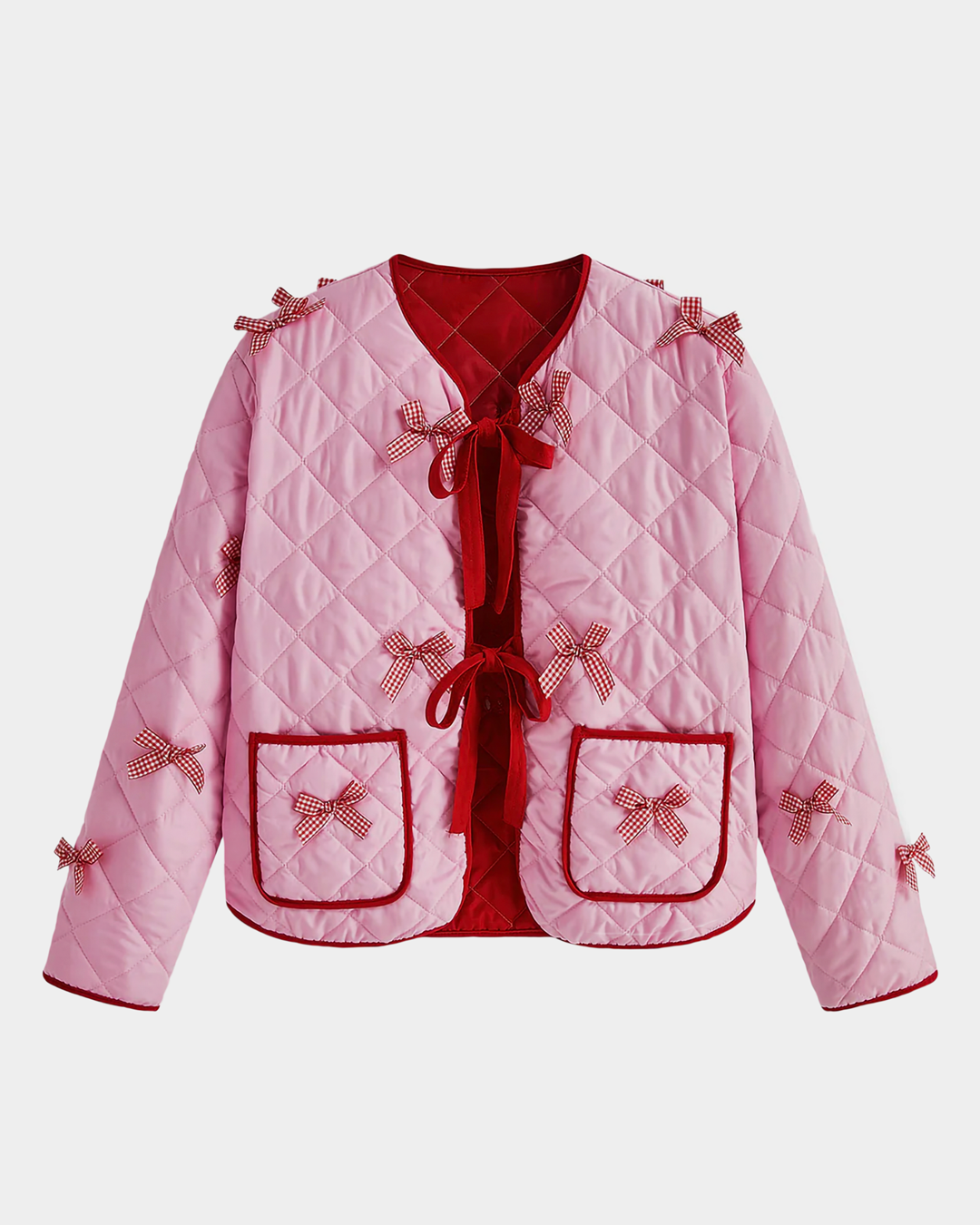 Romantic Quilted Jacket with Bow decor