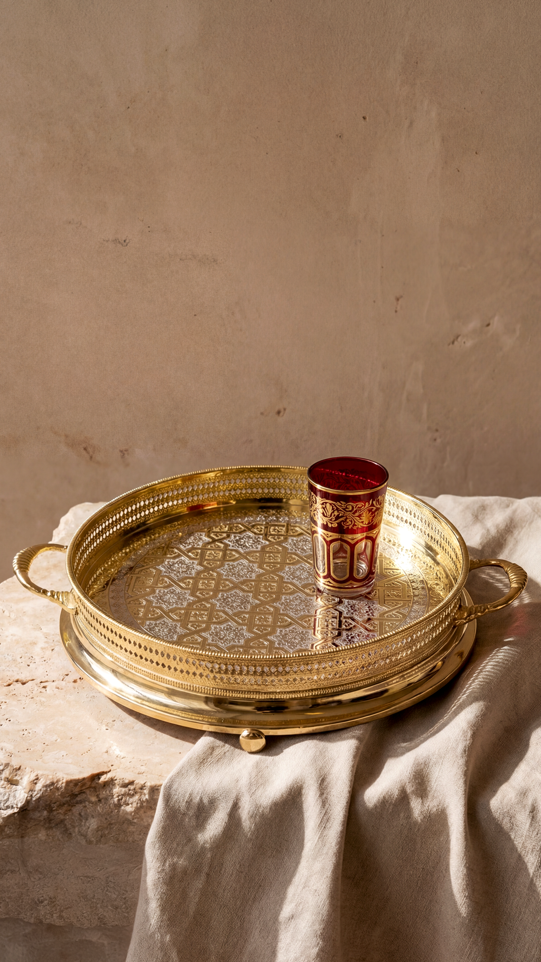 Gold Fayza – Plateau marocain de luxe avec gravures traditionnelles