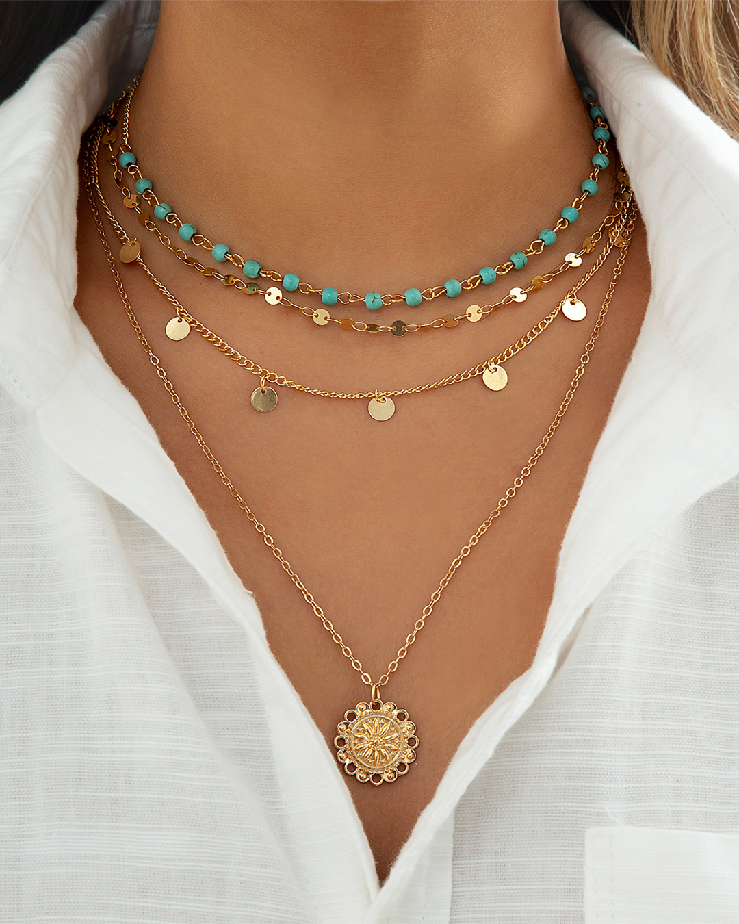 Collier Multi-Couches en Turquoise