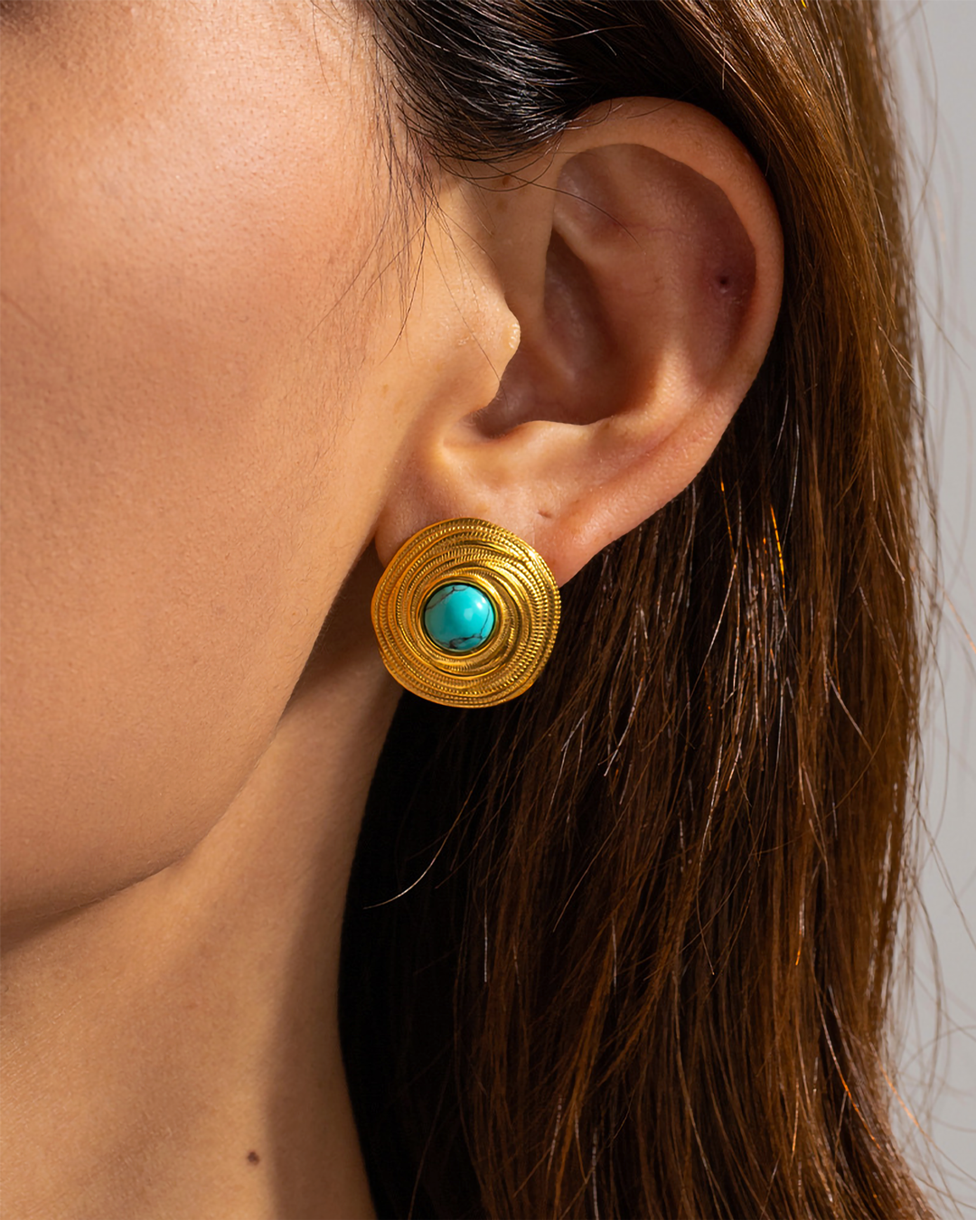 Spiral Golden Blue Gemstone Earrings